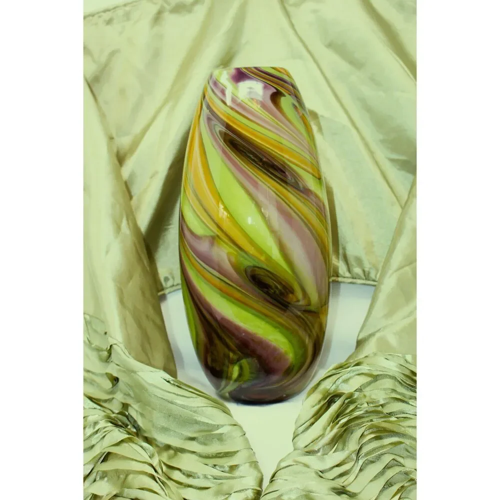 EUC With Tags! ~ HD Designs Oblong Borneo Glass Swirl Vase 12